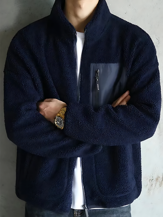Insulated Fleece Zip-Up Jacket for Men - Navy Blue