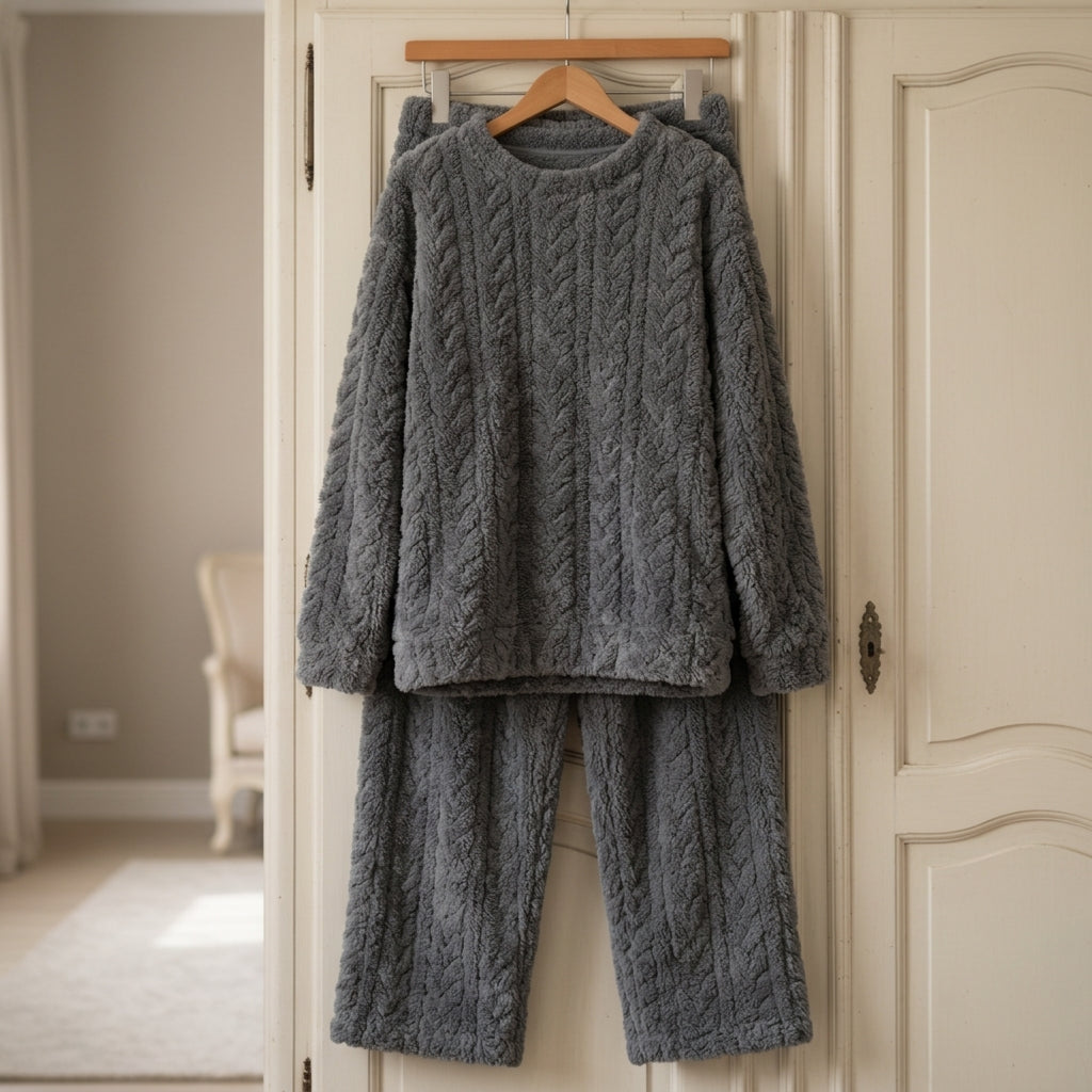 Fleece Pajama Set with Hooded Sweatshirt and Pants for Women