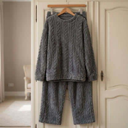 Fleece Pajama Set with Hooded Sweatshirt and Pants for Women