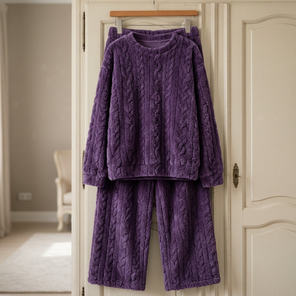 Fleece Pajama Set with Hooded Sweatshirt and Pants for Women