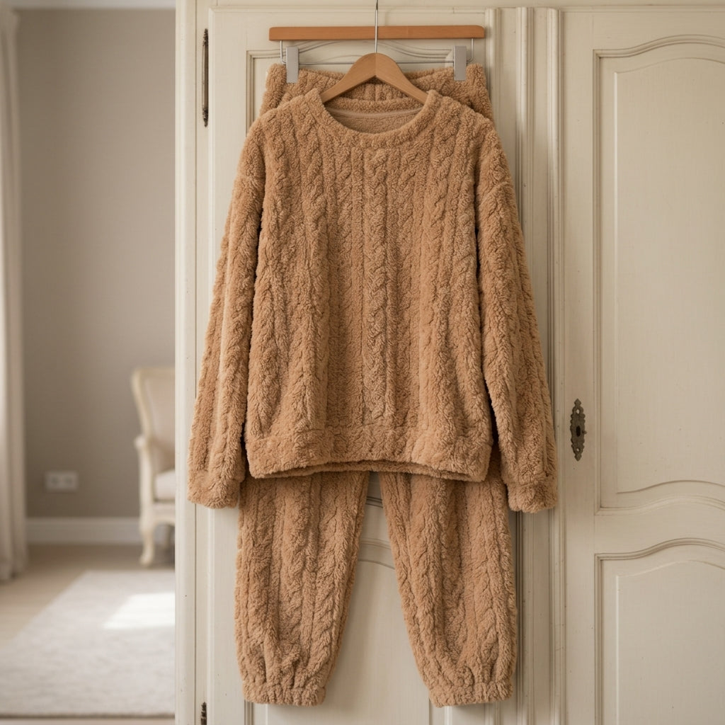 Fleece Pajama Set with Hooded Sweatshirt and Pants for Women