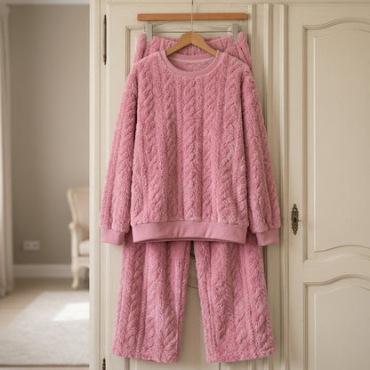Fleece Pajama Set with Hooded Sweatshirt and Pants for Women