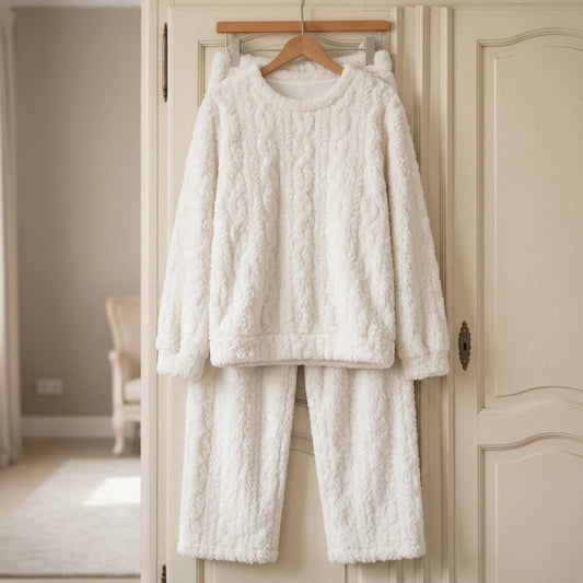 Fleece Pajama Set with Hooded Sweatshirt and Pants for Women