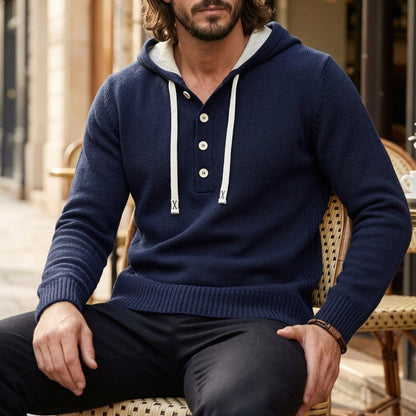 Oversized Knit Hoodie with Button Details for Men