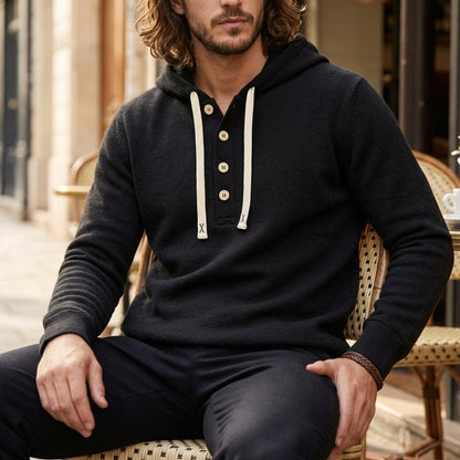 Oversized Knit Hoodie with Button Details for Men
