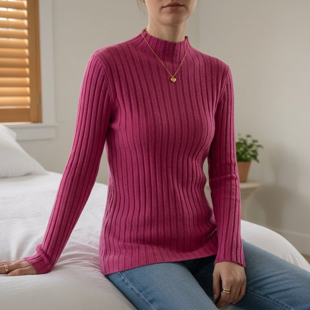 Ribbed Knit Turtleneck Sweater for Women