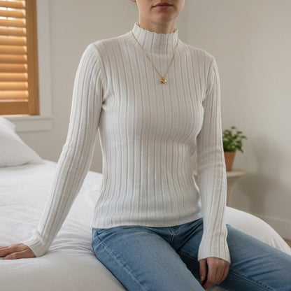 Ribbed Knit Turtleneck Sweater for Women