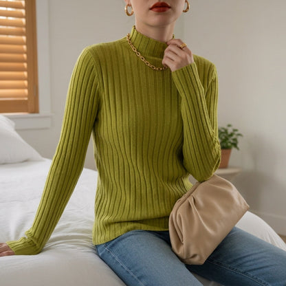 Ribbed Knit Turtleneck Sweater for Women