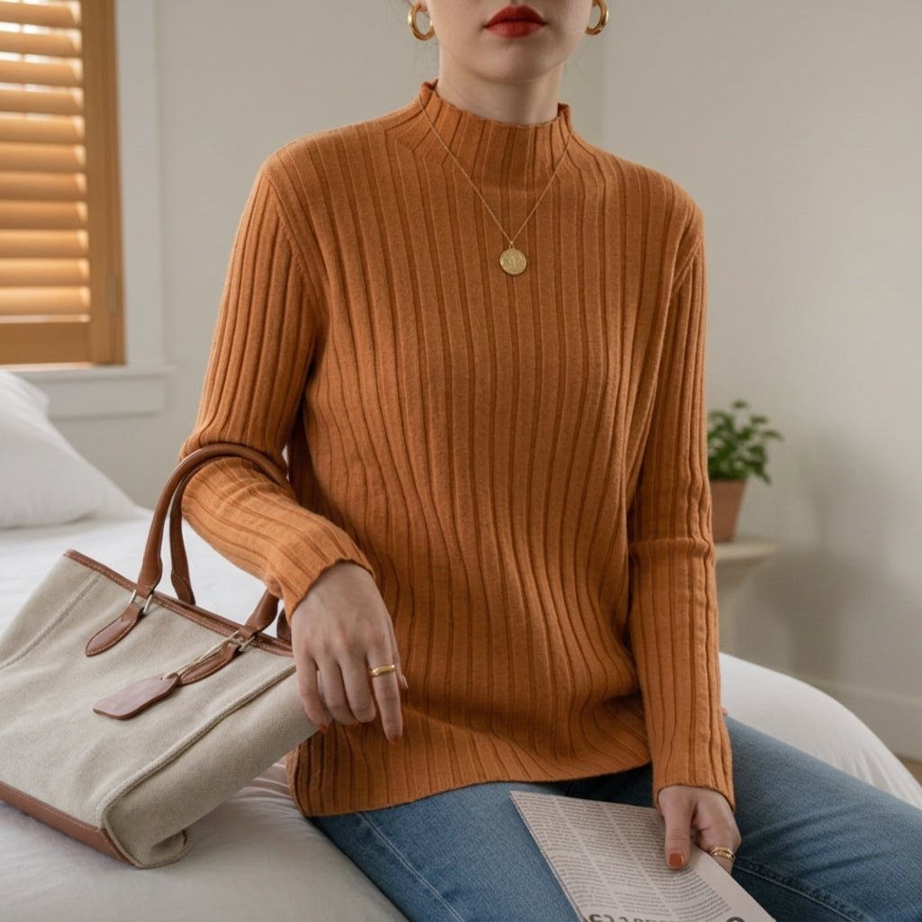 Ribbed Knit Turtleneck Sweater for Women