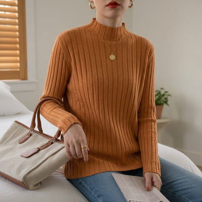 Ribbed Knit Turtleneck Sweater for Women