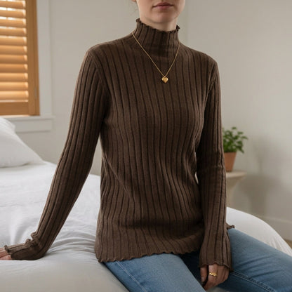 Ribbed Knit Turtleneck Sweater for Women