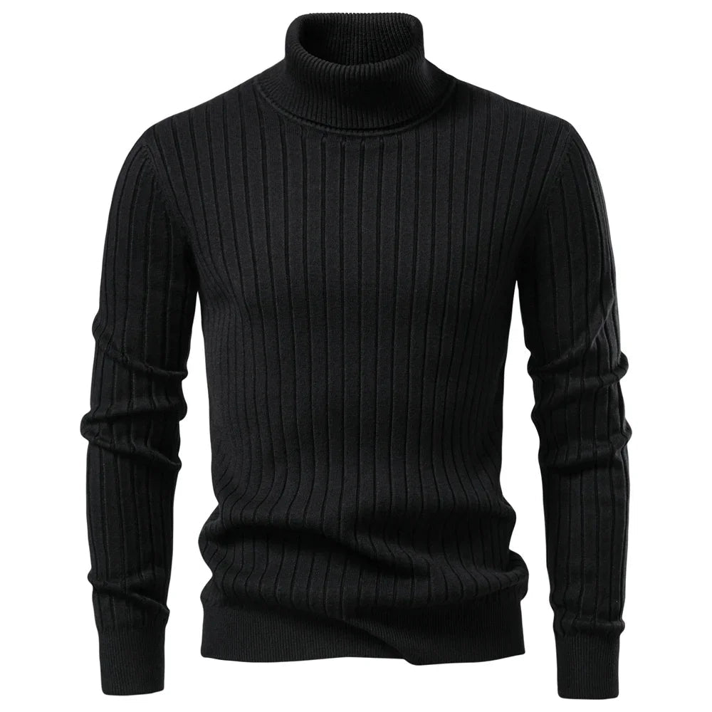 Ribbed Knit Turtleneck Sweater for Men