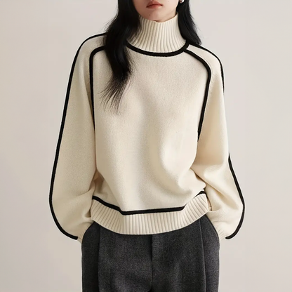 Structured Contrast Turtleneck Sweater – Fitted Knit Top