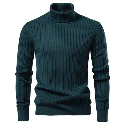 Ribbed Knit Turtleneck Sweater for Men - Green