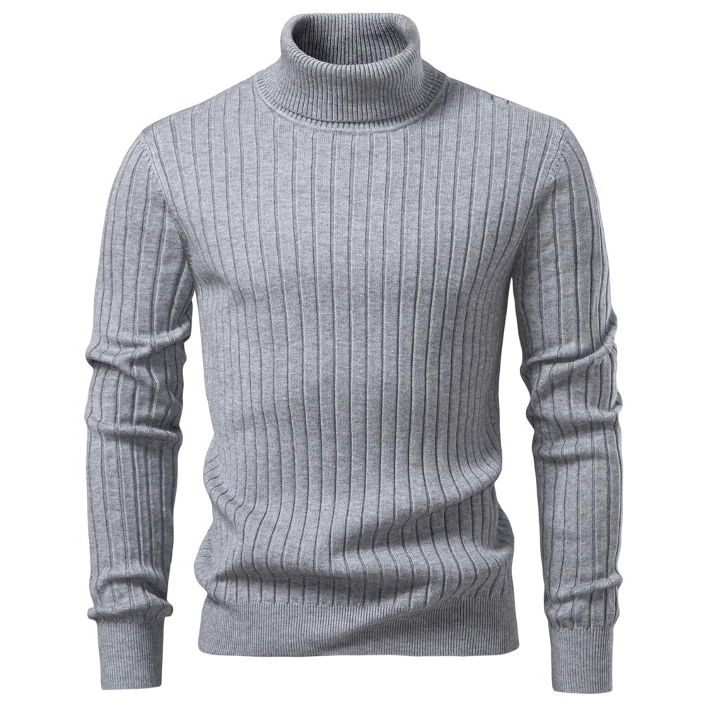 Ribbed Knit Turtleneck Sweater for Men - Gray