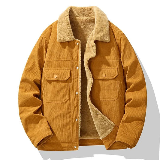 Corduroy Sherpa Lined Jacket for Men - Khaki