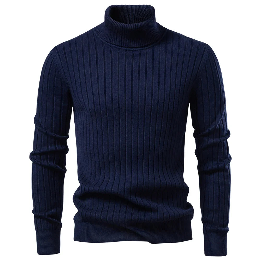 Ribbed Knit Turtleneck Sweater for Men