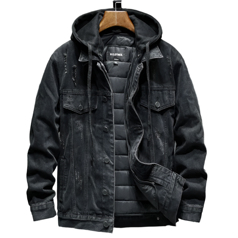 Dual-Layer Hooded Denim Jacket with Quilted Liner for Men