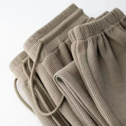 Waffle Knit Drawstring Sweatpants for Women - Khaki