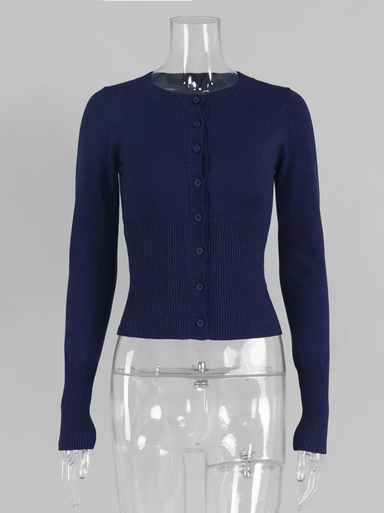 Lightweight Knit Button-Up Cardigan for Women - Dark Blue
