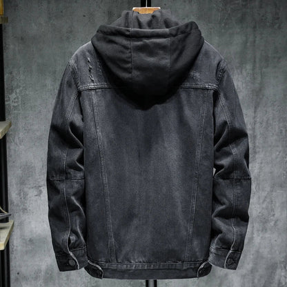 Dual-Layer Hooded Denim Jacket with Quilted Liner for Men