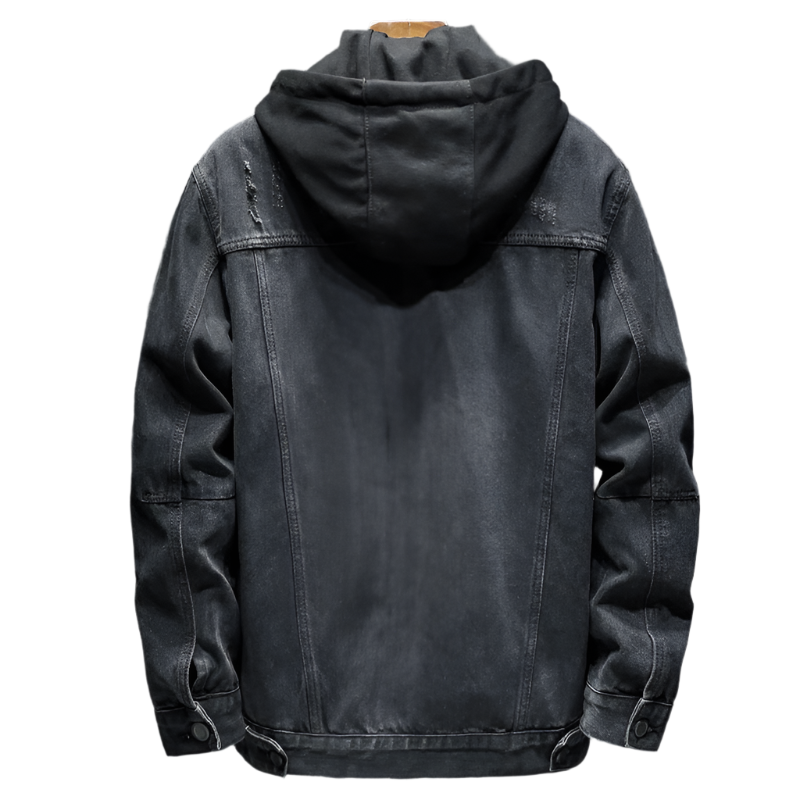 Dual-Layer Hooded Denim Jacket with Quilted Liner for Men