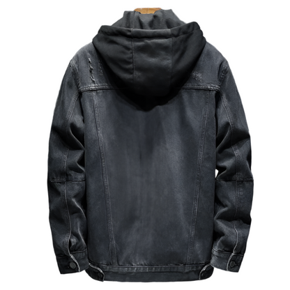 Dual-Layer Hooded Denim Jacket with Quilted Liner for Men