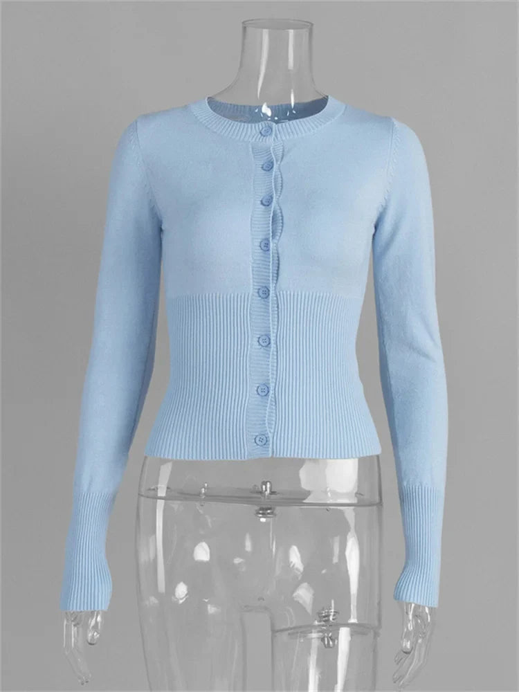 Lightweight Knit Button-Up Cardigan for Women - Light Blue