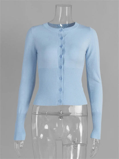 Lightweight Knit Button-Up Cardigan for Women - Light Blue