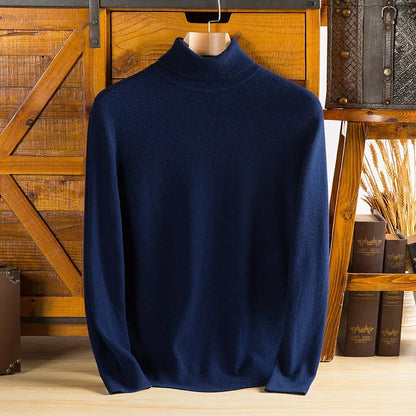 Knit Turtleneck Sweater for Men - Blue