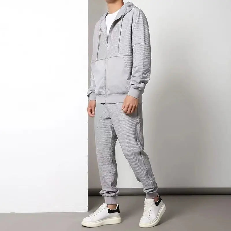Two-Piece Performance Tracksuit with Zip-Up Hoodie and Sweatpants for Men