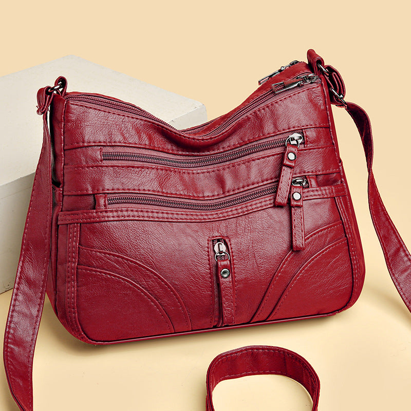 Crossbody Shoulder Bag with Multi-Pocket Design for Women - Red