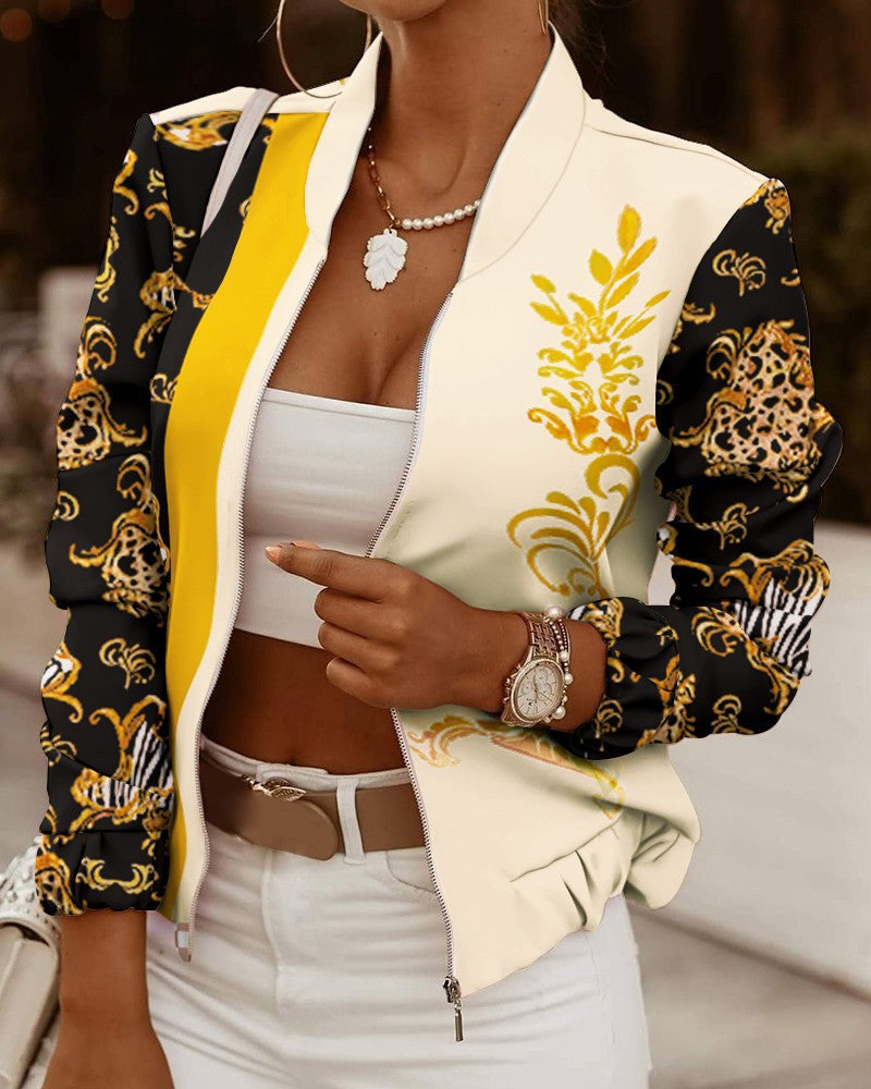 High-Neck Sculpted Draped Bomber Jacket for Women - Black