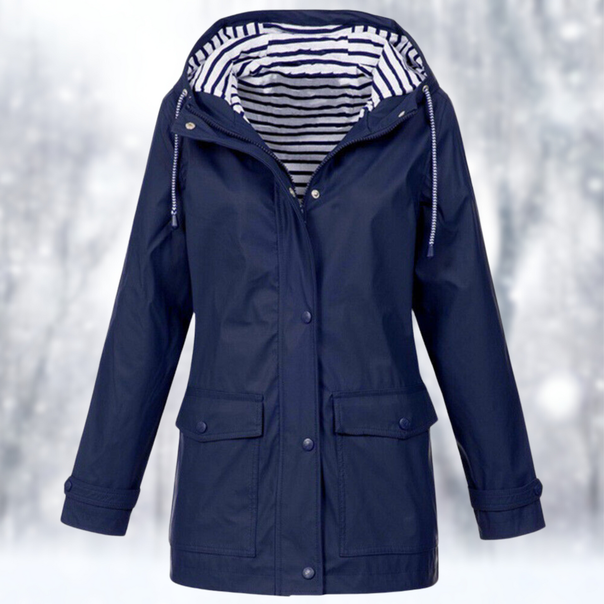 Waterproof Hooded Raincoat Jacket for Women - Navy Blue