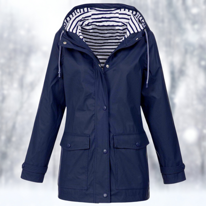 Waterproof Hooded Raincoat Jacket for Women - Navy Blue