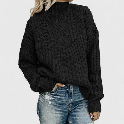 Cable-Knit Mock-Neck Sweater for Women - Black
