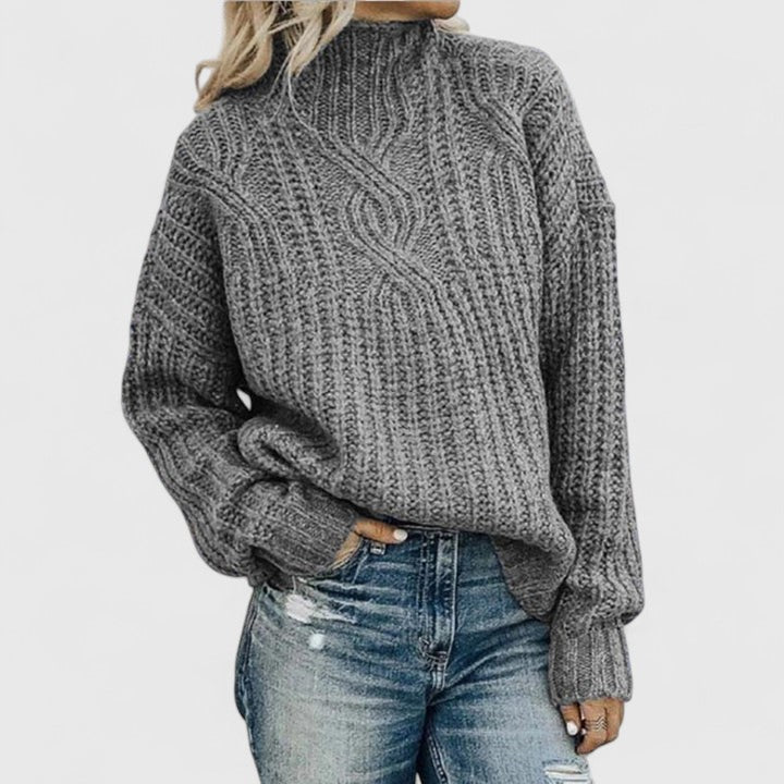 Cable-Knit Mock-Neck Sweater for Women - Gray