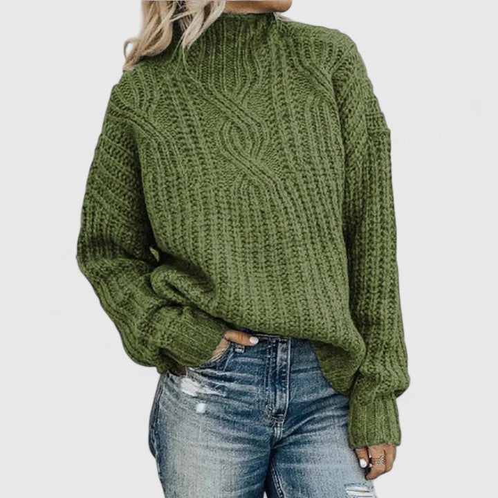 Cable-Knit Mock-Neck Sweater for Women - Green