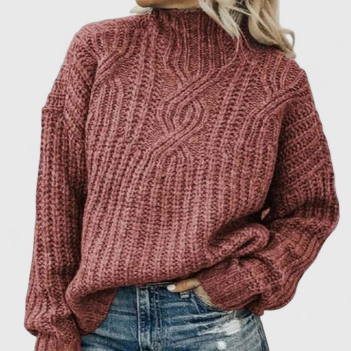 Cable-Knit Mock-Neck Sweater for Women - Pink