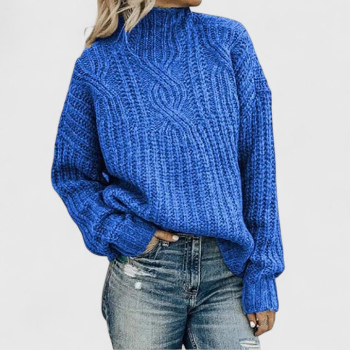Cable-Knit Mock-Neck Sweater for Women - Blue