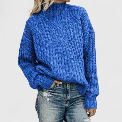 Cable-Knit Mock-Neck Sweater for Women - Blue