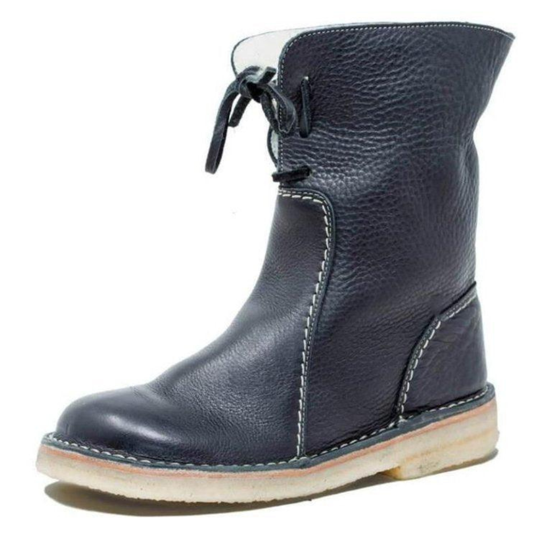 Leather Lace-Up Chunky Boots for Women - Black