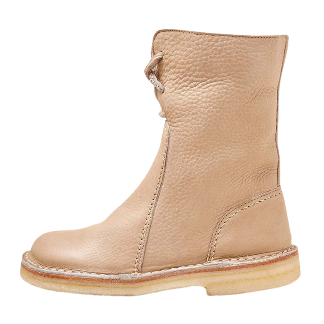 Leather Lace-Up Chunky Boots for Women - Beige