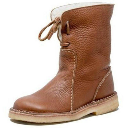 Leather Lace-Up Chunky Boots for Women - Light Brown