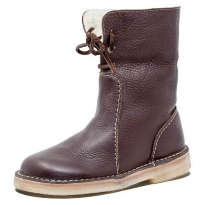 Leather Lace-Up Chunky Boots for Women - Dark Brown