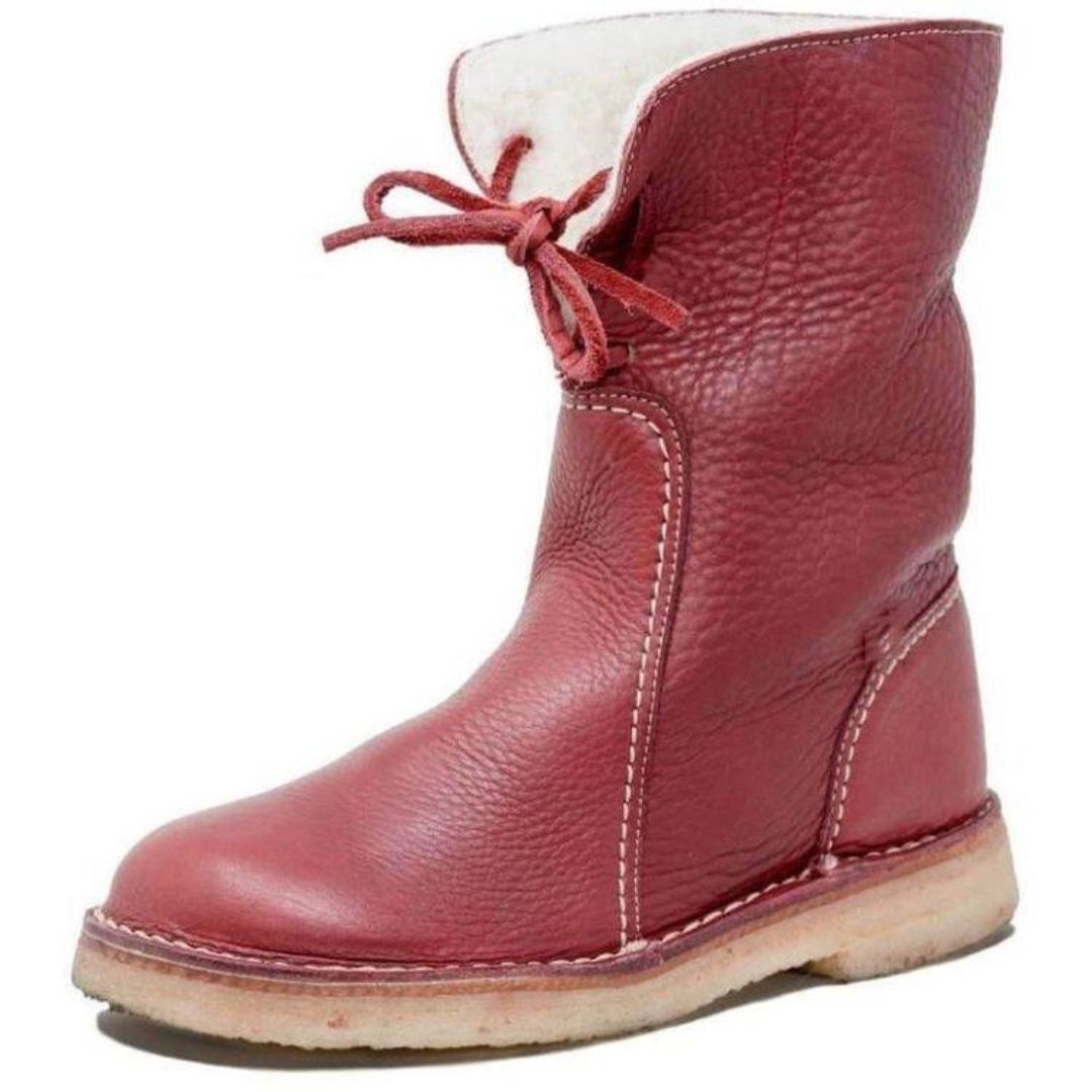 Leather Lace-Up Chunky Boots for Women - Red
