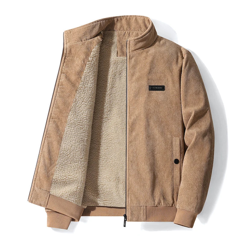 Corduroy Sherpa-Lined Bomber Jacket for Men - Khaki