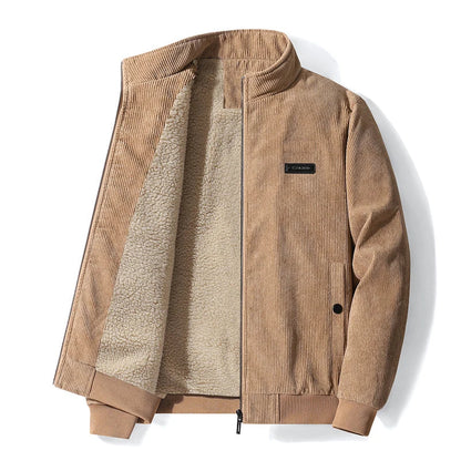 Corduroy Sherpa-Lined Bomber Jacket for Men - Khaki