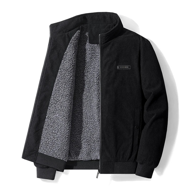 Corduroy Sherpa-Lined Bomber Jacket for Men - Black