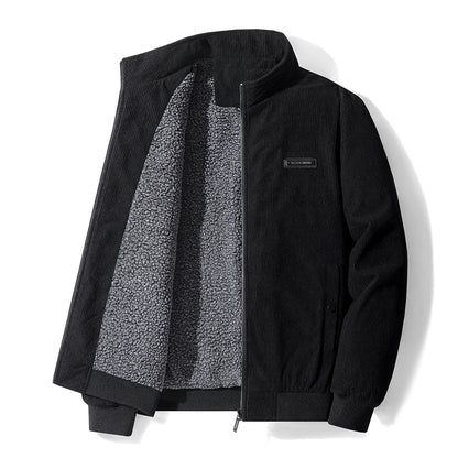 Corduroy Sherpa-Lined Bomber Jacket for Men - Black